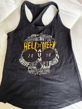 Orangetheory Black Tank Top with Orange and White Skull Graphic